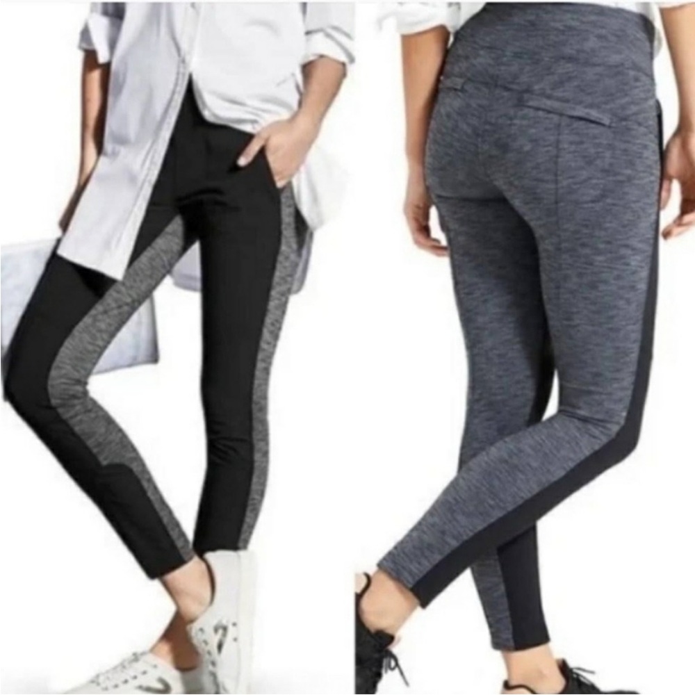 Athleta Heather Gray & Black High Rise Highline Hybrid Leggings Size 10